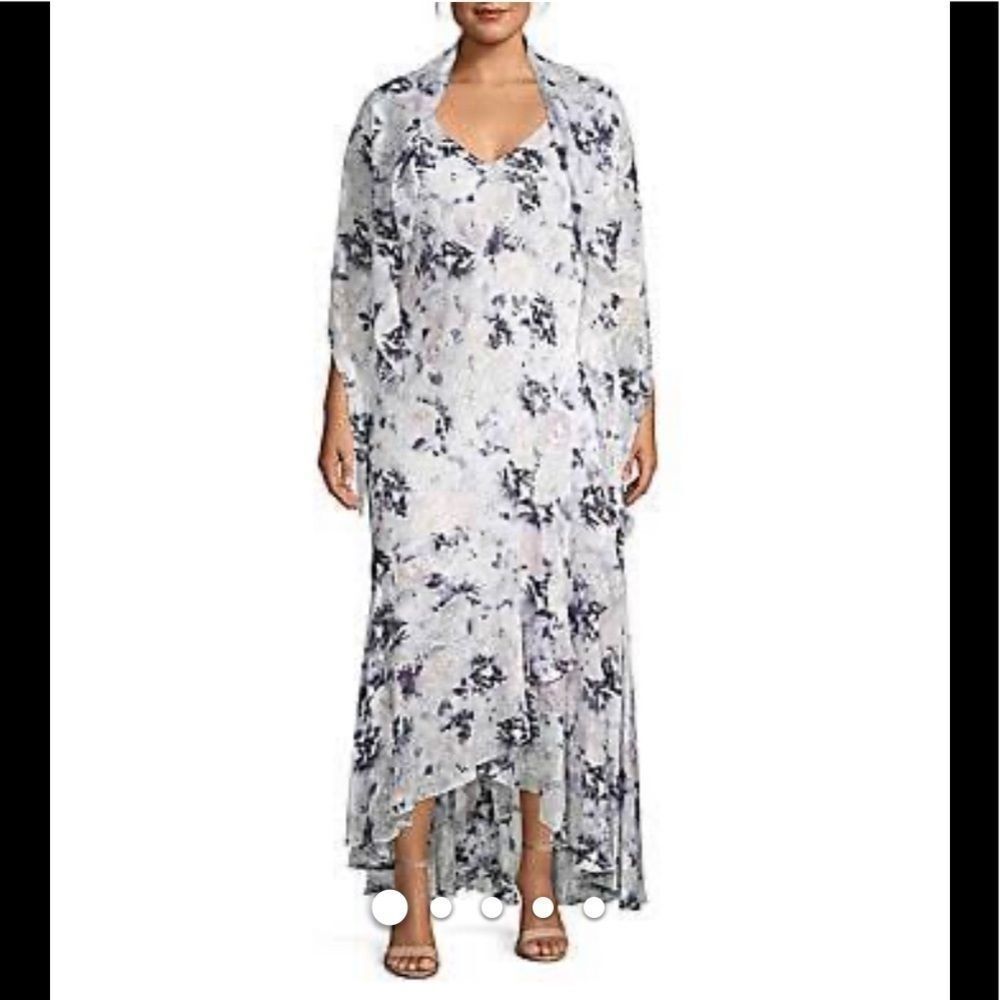 NWT Alex Evenings Floral Ruffle High Low w/Shawl Size 6